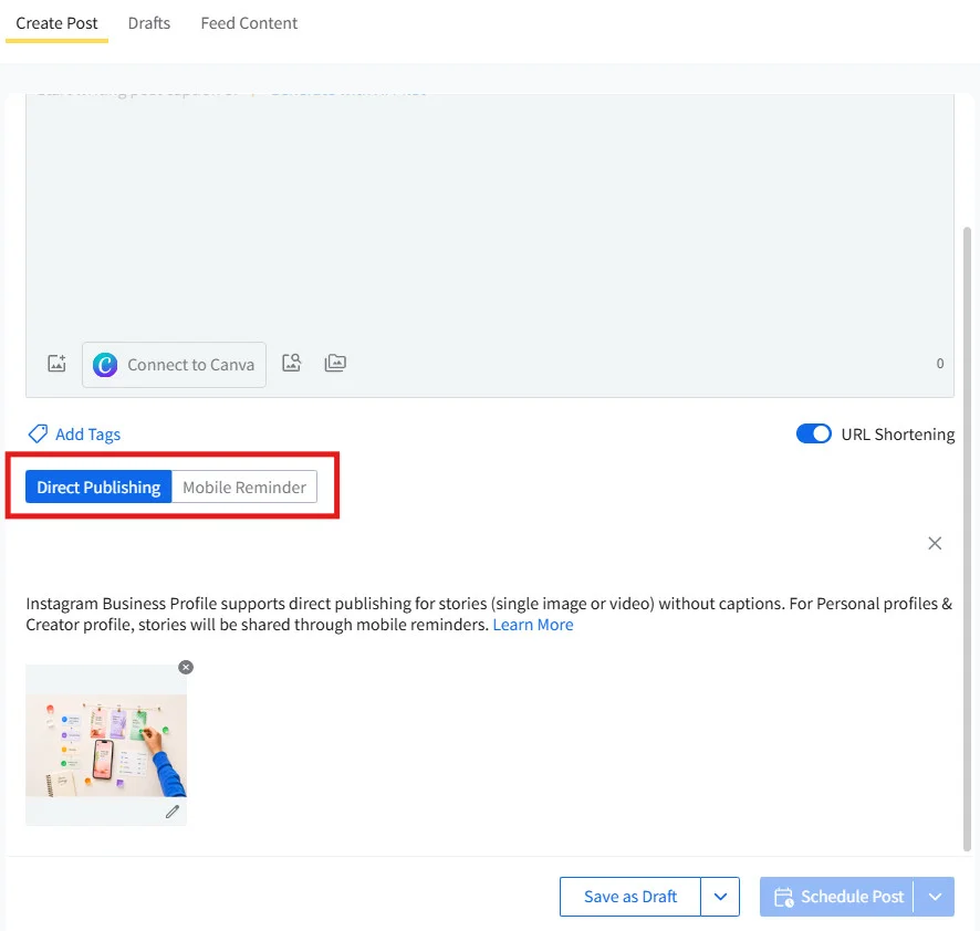 Direct Publishing vs. Mobile Reminder selection Direct Publishing vs. Mobile Reminder selection