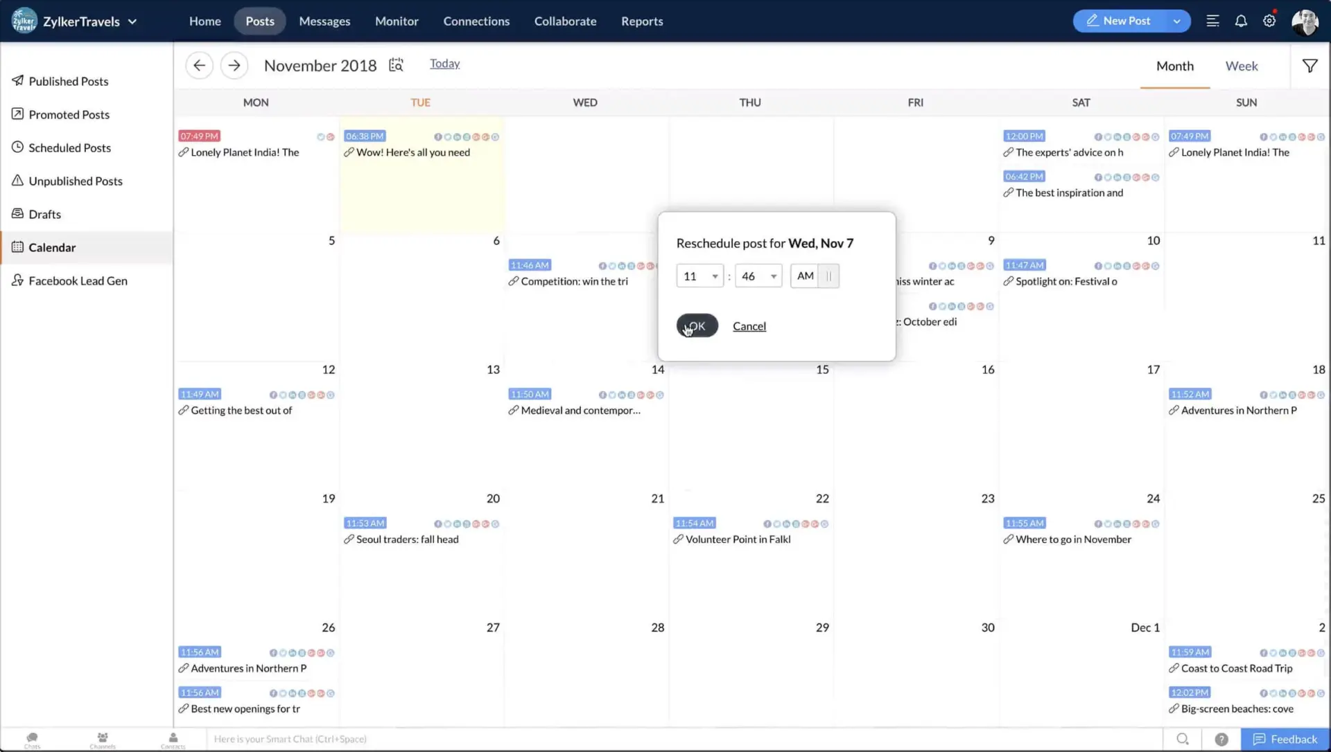 Zoho Social dashboard turning a social comment into a tracked lead inside the connected Zoho CRM Zoho Social dashboard turning a social comment into a tracked lead inside the connected Zoho CRM