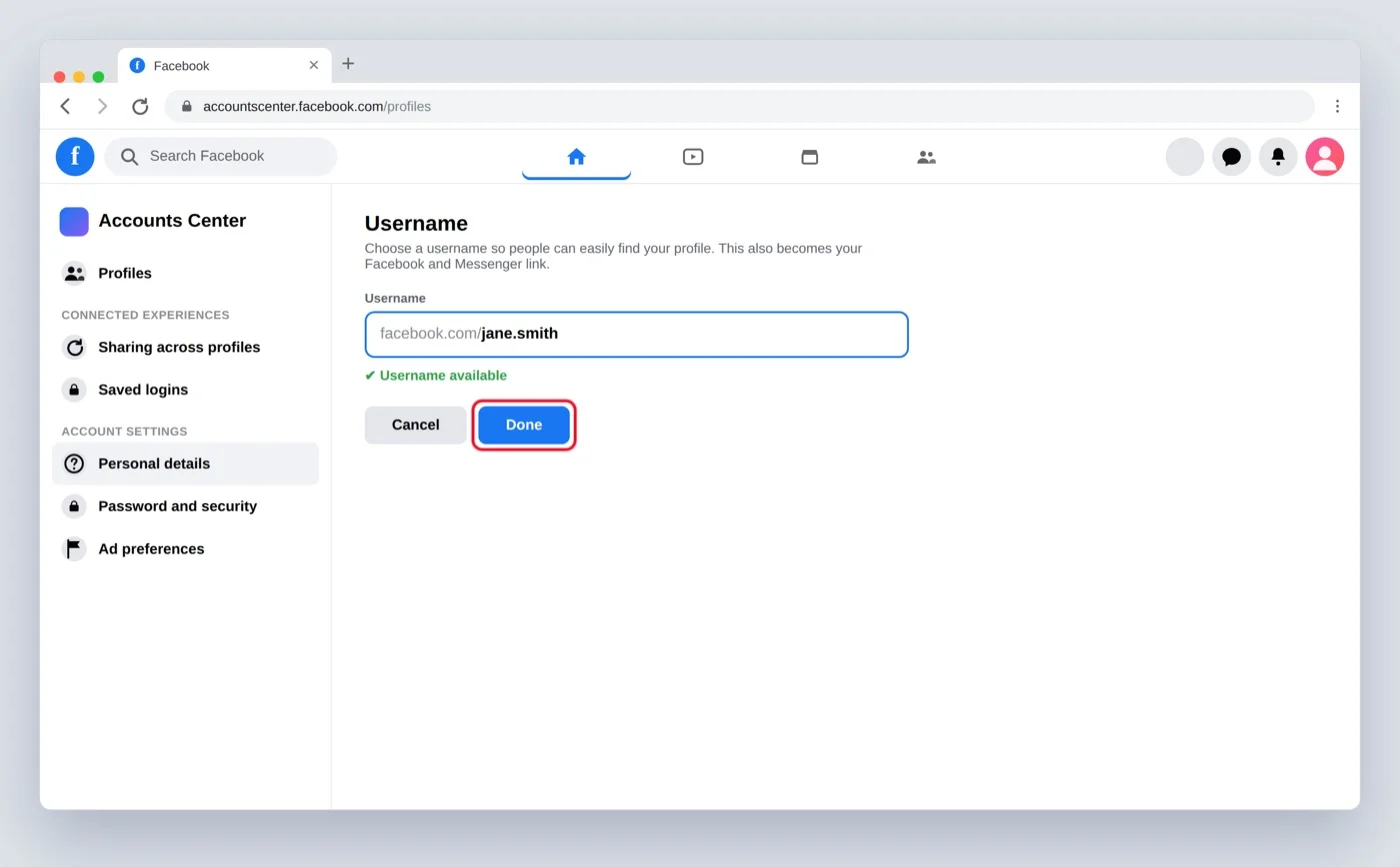 Facebook profile URL updated to use the new username Facebook profile URL updated to use the new username
