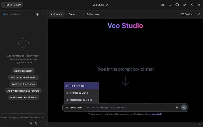 Generating a video from a text prompt in Google's Veo Studio Generating a video from a text prompt in Google's Veo Studio