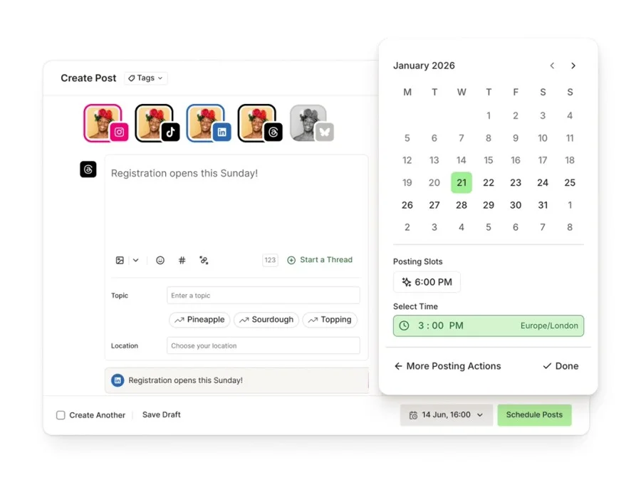 Buffer composer scheduling an Instagram post Buffer composer scheduling an Instagram post