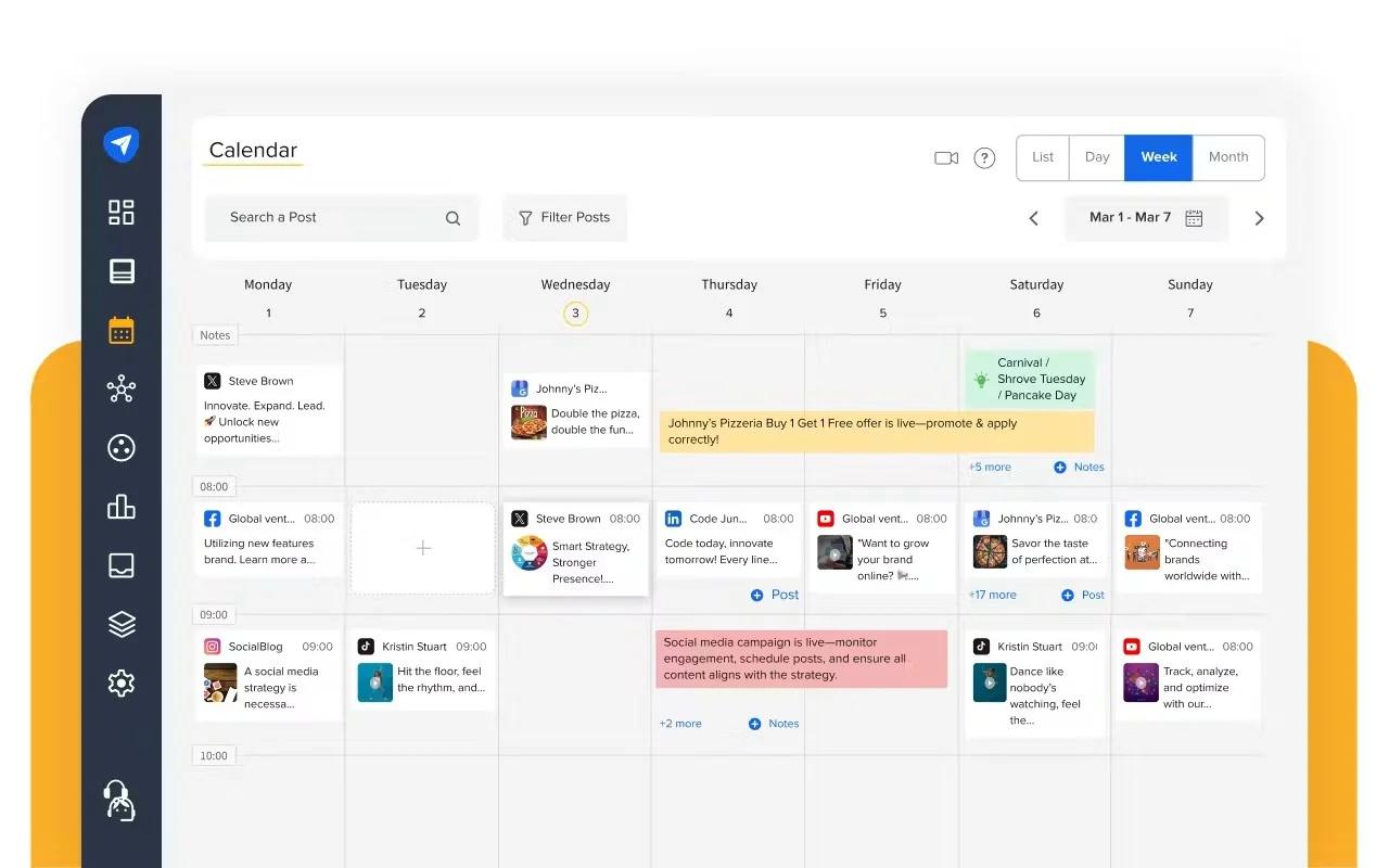 SocialPilot calendar with Instagram posts across client accounts SocialPilot calendar with Instagram posts across client accounts