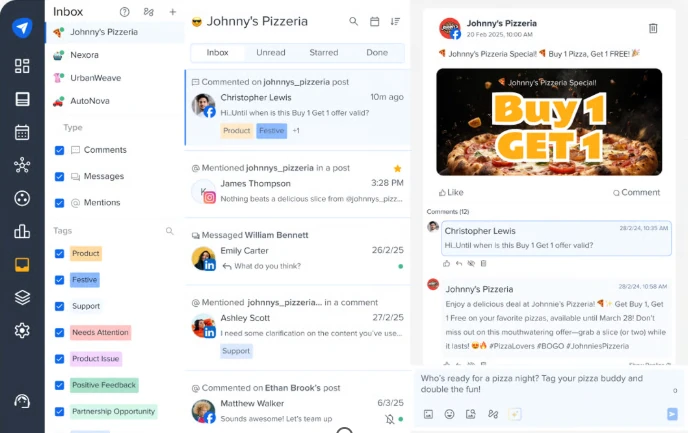 SocialPilot unified social inbox for comments, messages, and mentions SocialPilot unified social inbox for comments, messages, and mentions