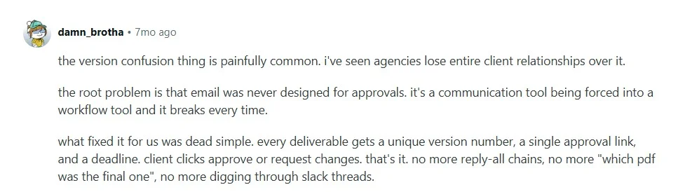 Reddit user on version numbers, approval links, and deadlines Reddit user on version numbers, approval links, and deadlines
