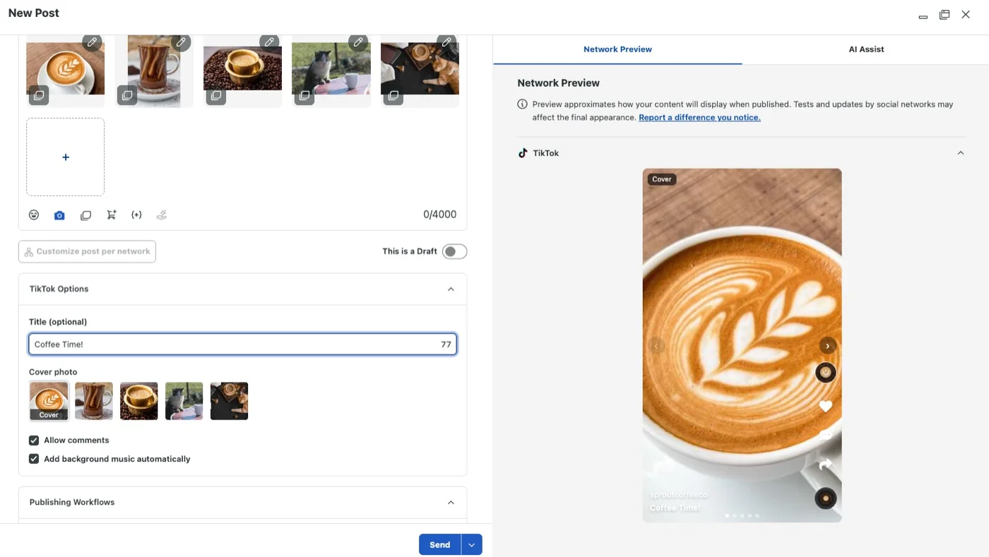 SproutSocial's post publishing workflow for TikTok SproutSocial's post publishing workflow for TikTok