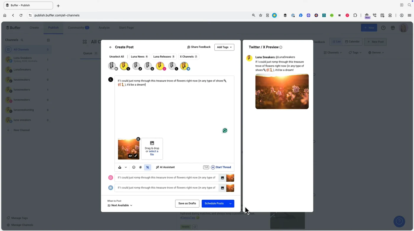 Buffer composer scheduling to multiple channels with Start Thread option Buffer composer scheduling to multiple channels with Start Thread option