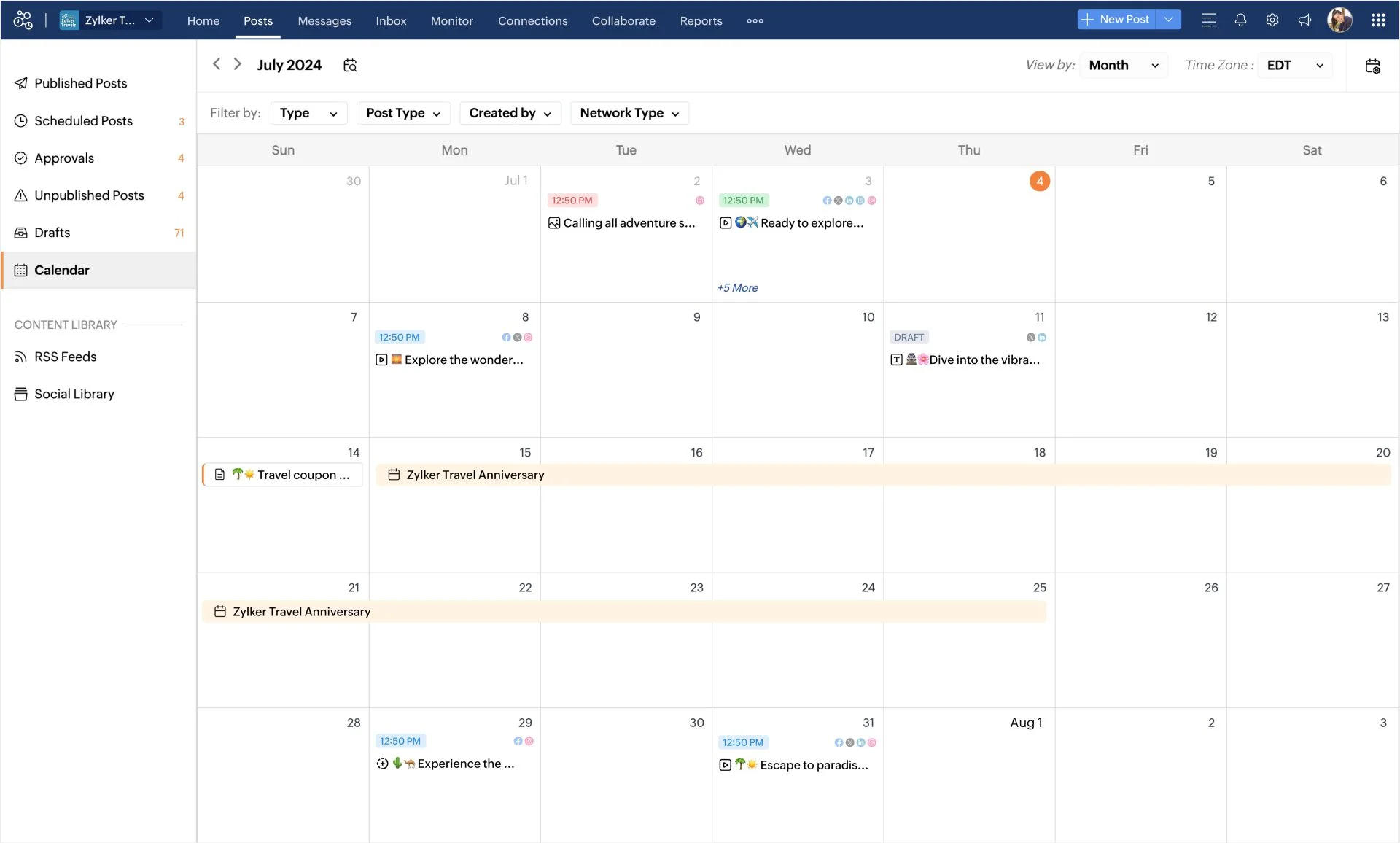 Zoho Social publishing dashboard Zoho Social publishing dashboard