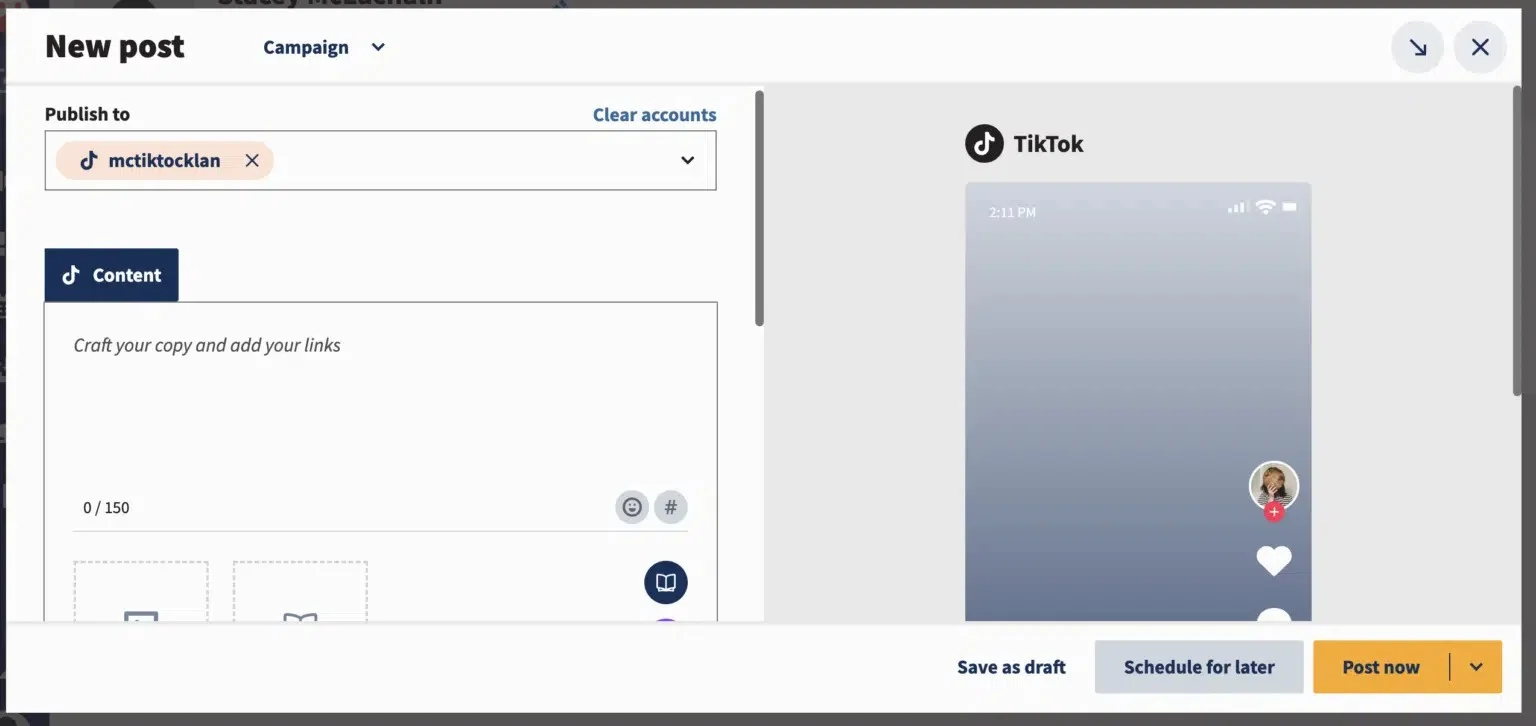 Hootsuite TikTok scheduler with post preview and post with schedule buttons Hootsuite TikTok scheduler with post preview and post with schedule buttons