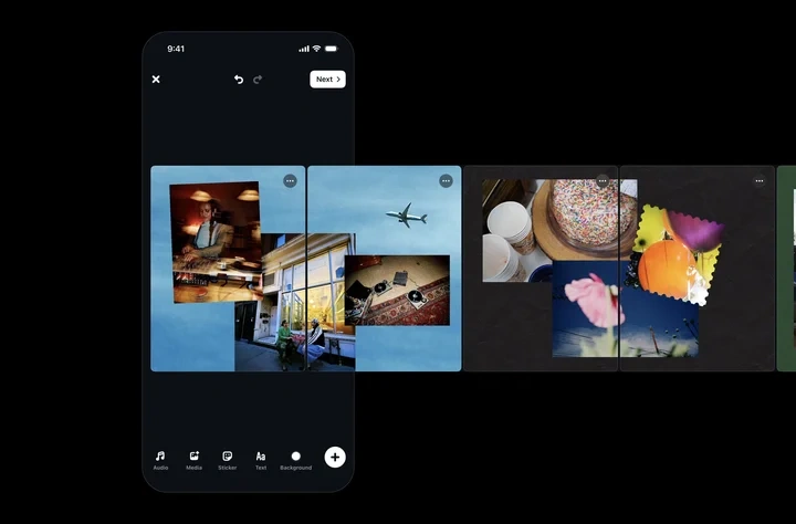 Carousel editor inside the Instagram Edits app Carousel editor inside the Instagram Edits app