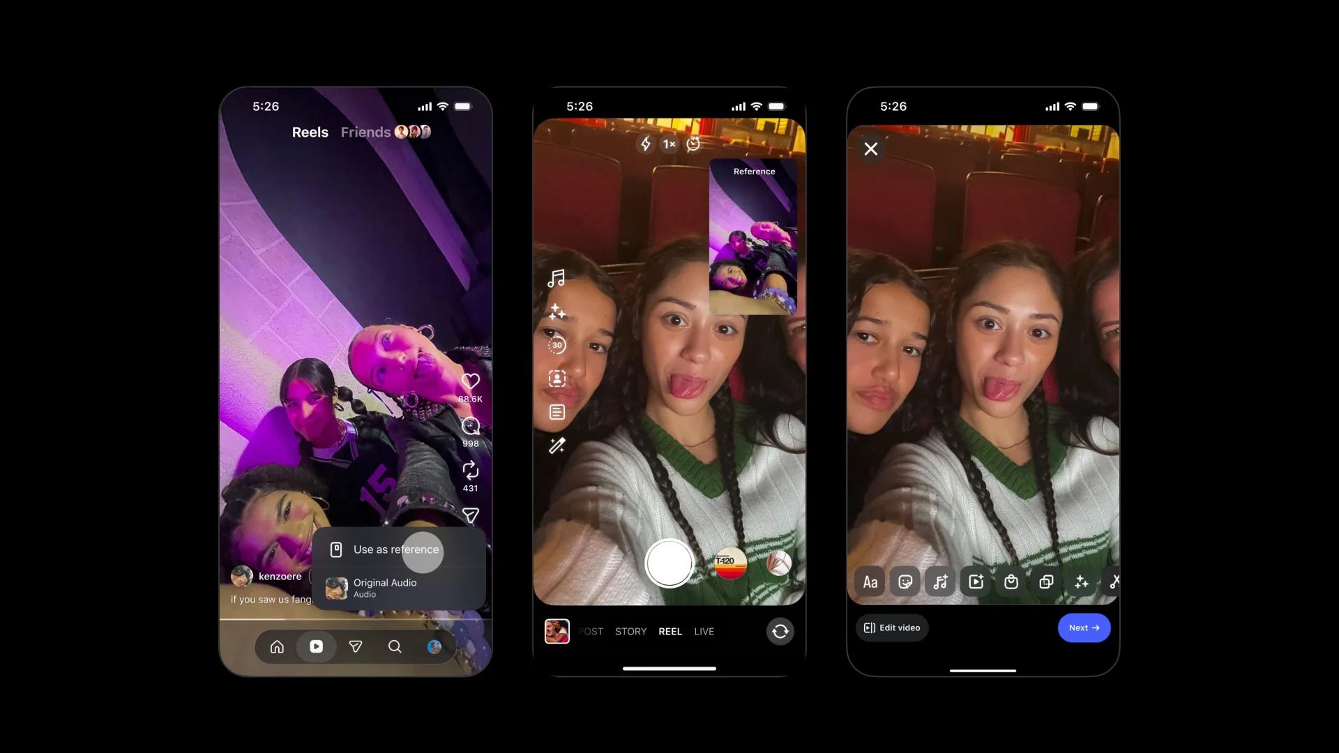Instagram's Use as reference feature playing a Reel in a small window while you film Instagram's Use as reference feature playing a Reel in a small window while you film