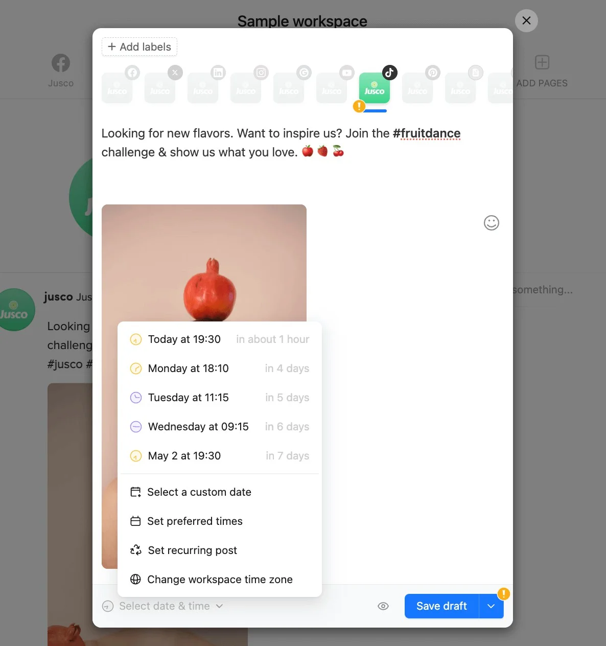 Planable TikTok scheduler with a draft or schedule button Planable TikTok scheduler with a draft or schedule button