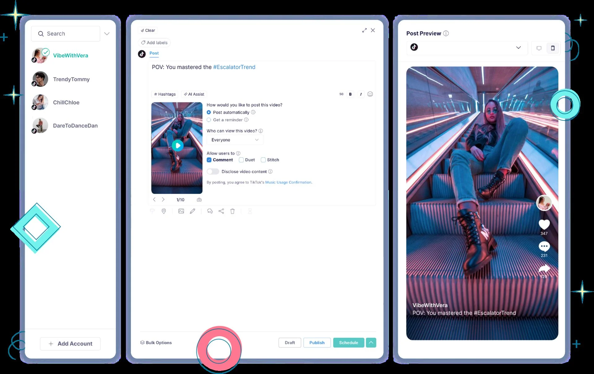 Publer TikTok scheduler with post overview and Schedule button Publer TikTok scheduler with post overview and Schedule button