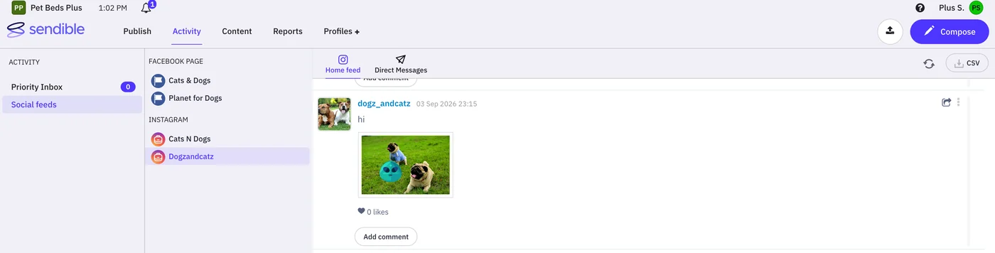 Sendible's Priority Inbox listing social messages from several connected profiles in one shared feed. Sendible's Priority Inbox listing social messages from several connected profiles in one shared feed.