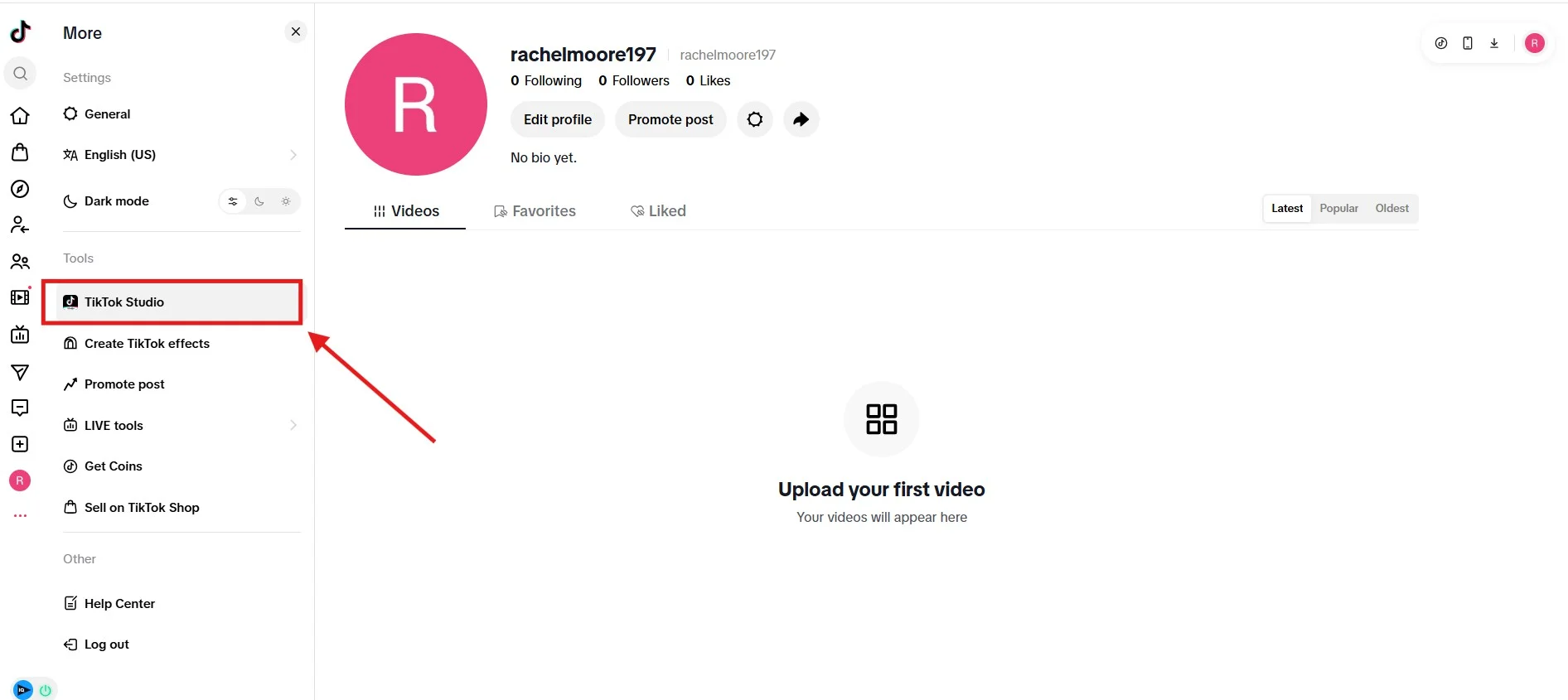 TikTok menu sheet with the TikTok Studio option highlighted TikTok menu sheet with the TikTok Studio option highlighted