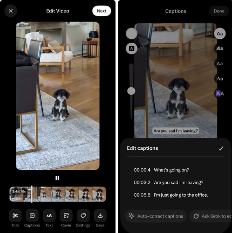 X's redesigned in-app video editor with editable captions and Grok translation X's redesigned in-app video editor with editable captions and Grok translation